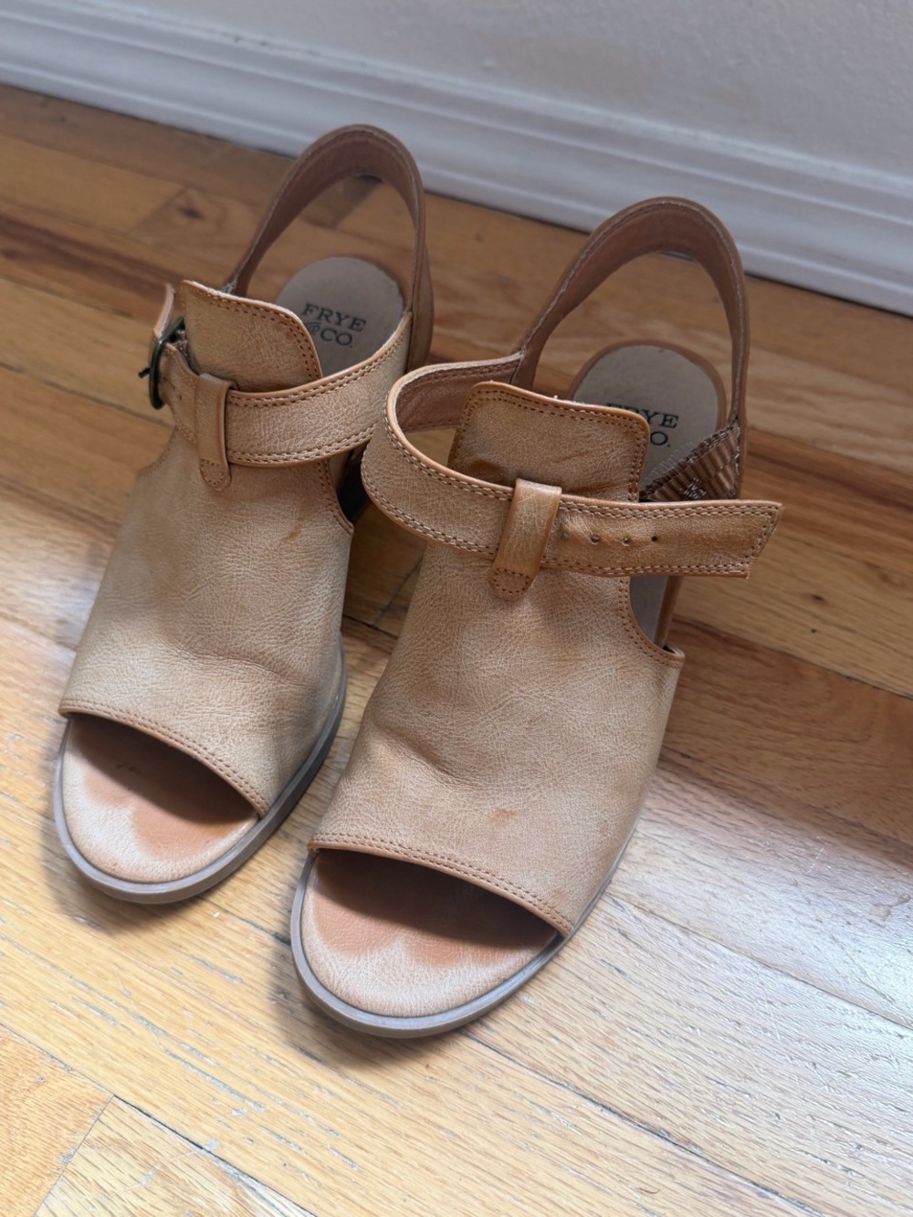 Frye Tan Leather Open-Toe Slingback Mules